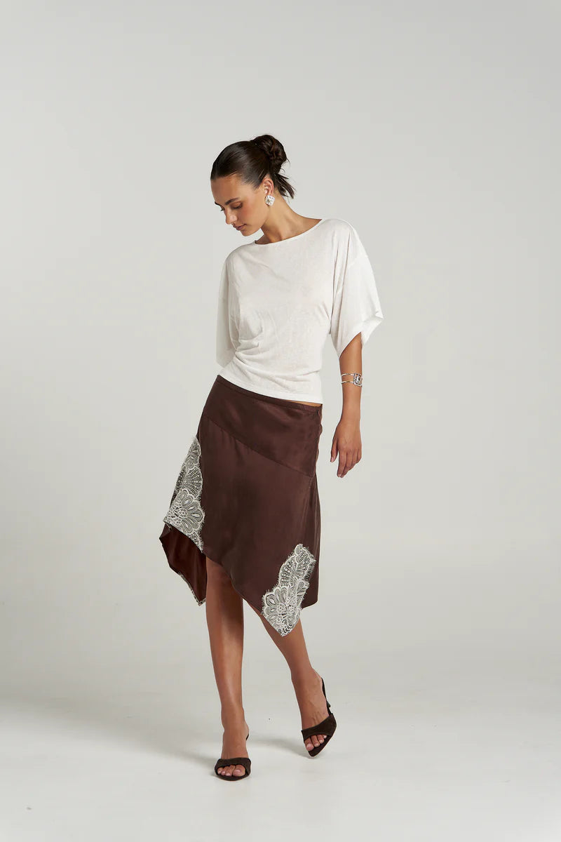 FLORENCE ASYM SKIRT - ESPRESSO