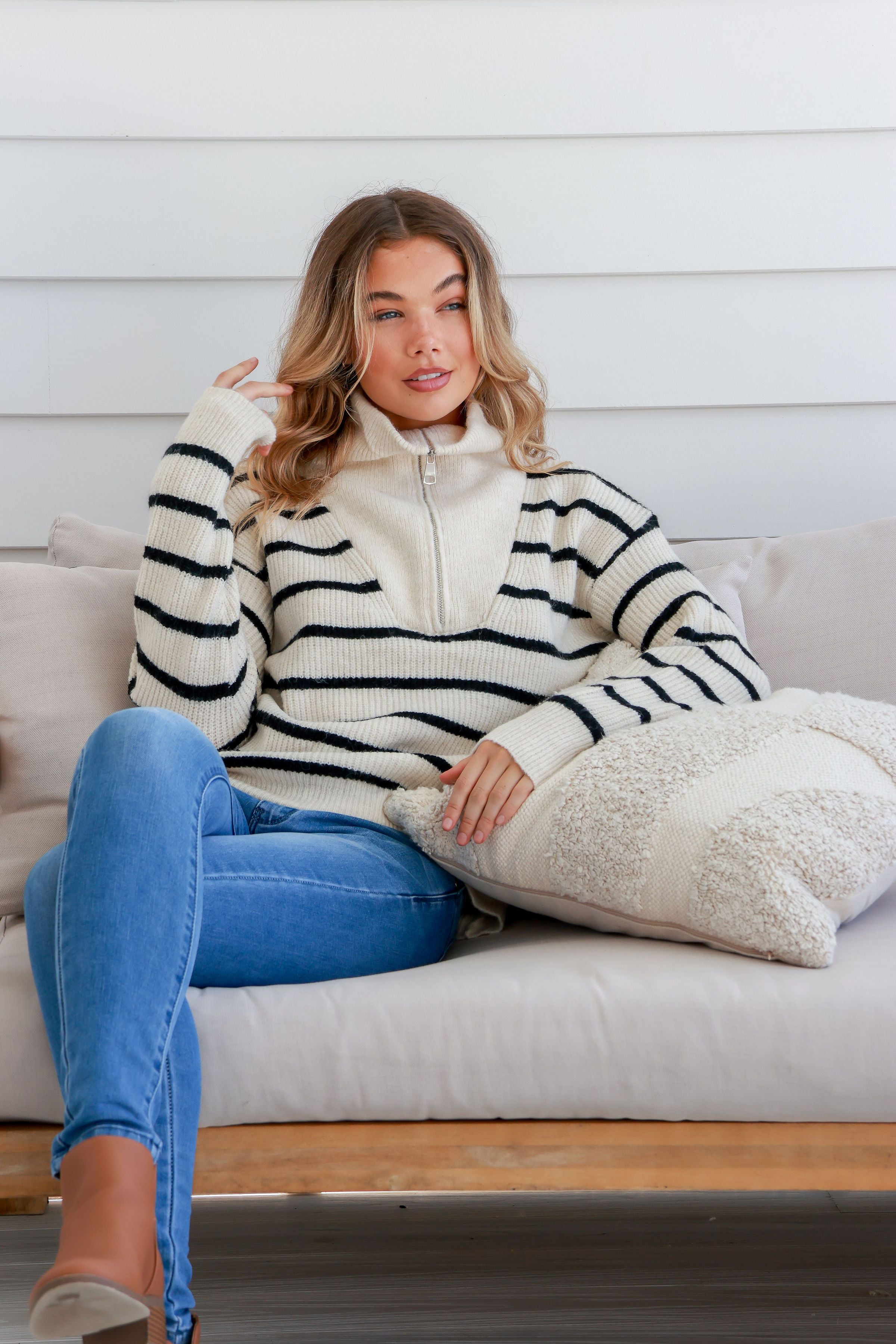 STRIPE ZIP FRONT KNIT