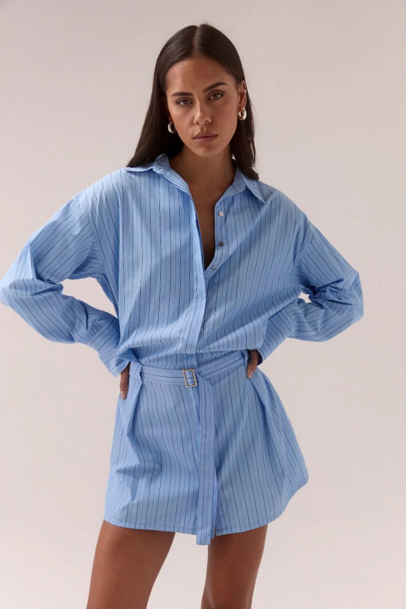 BRYNN SHIRT DRESS - BLUE STRIPE