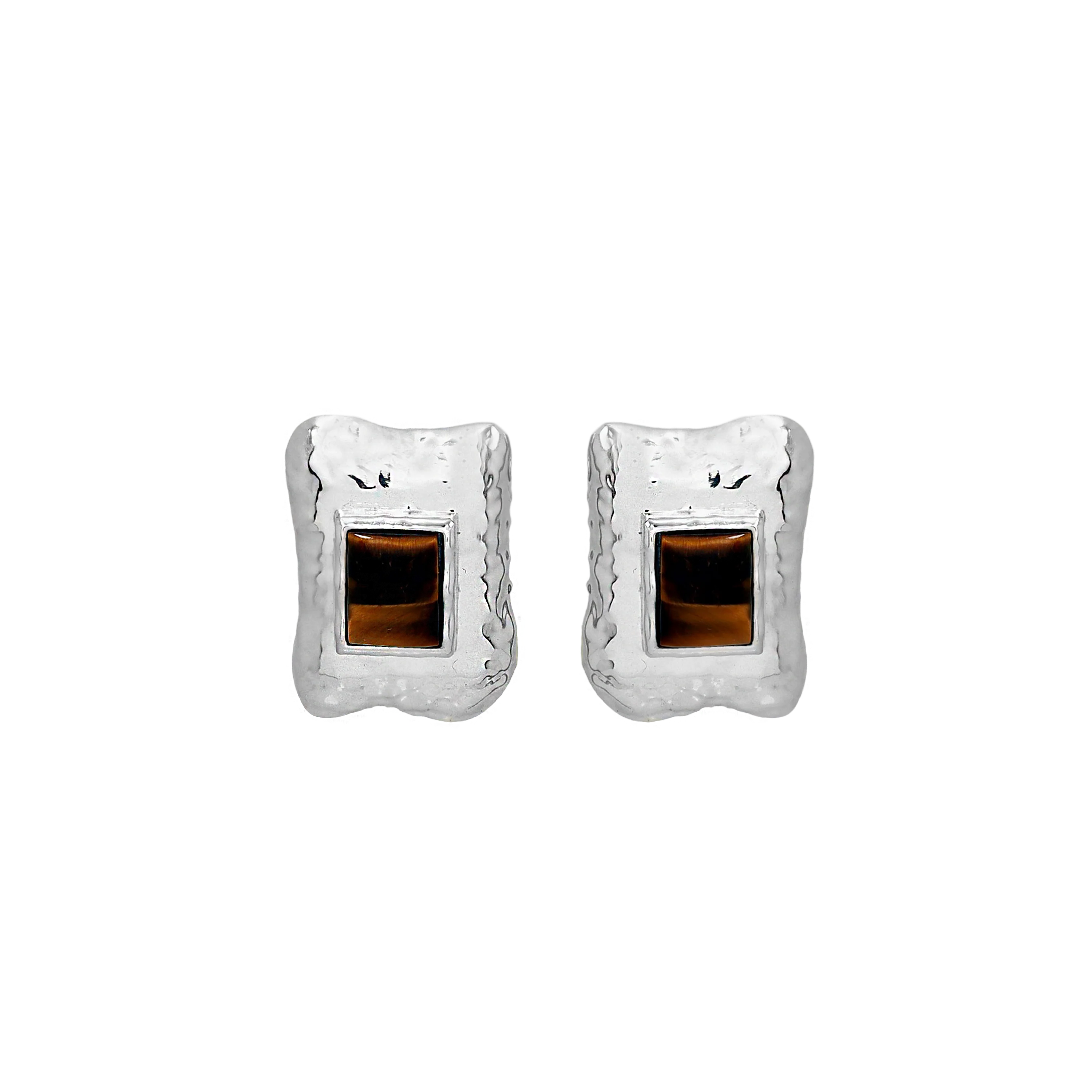 KAURI EARRINGS SILVER TIGERS EYE