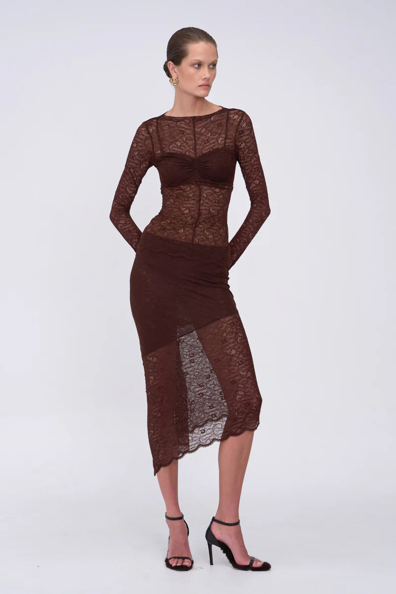 PARIS ASSYM MIDI SKIRT - ESPRESSO