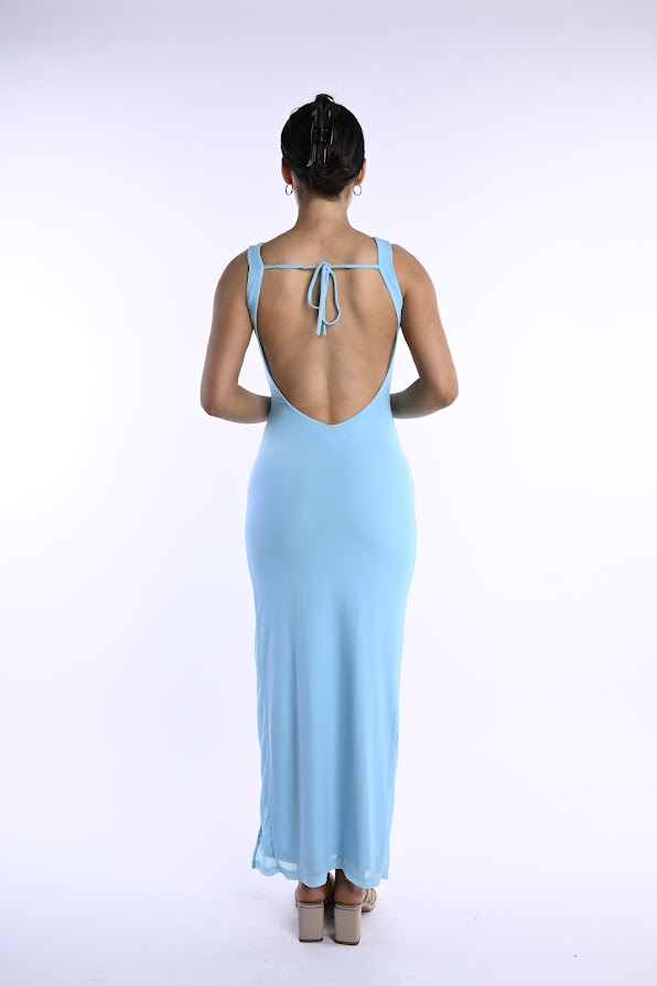 BLUE BACKLESS DRESS