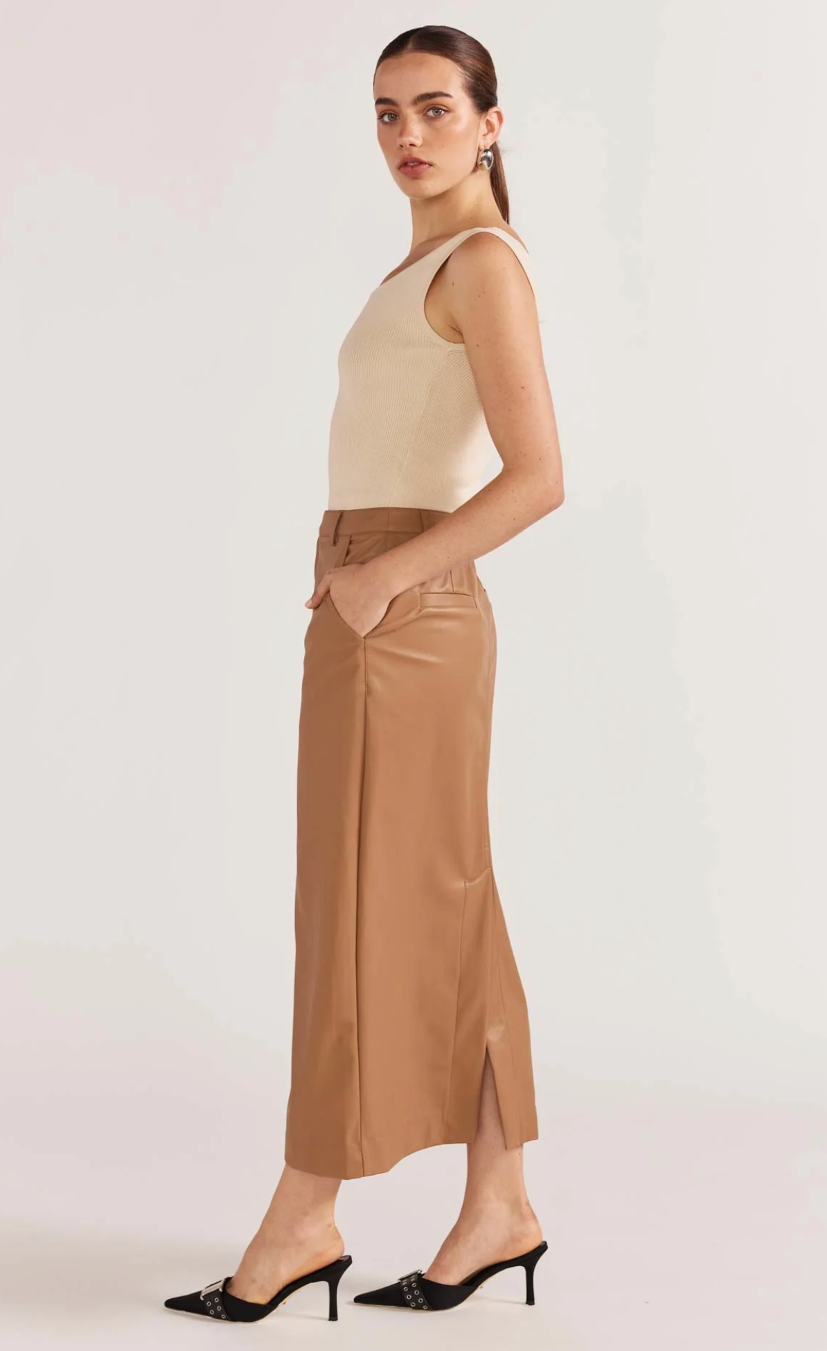 CYNTHIA PU MIDI SKIRT