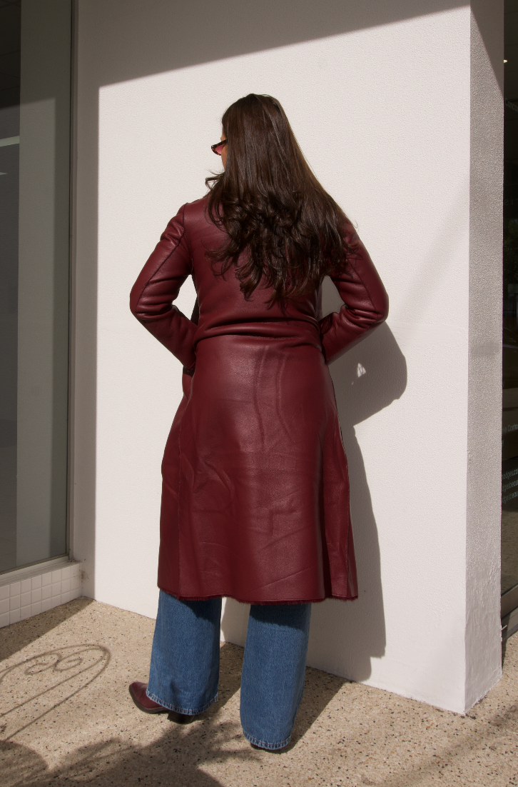 FAUX FUR TRENCH SHERLING WINE