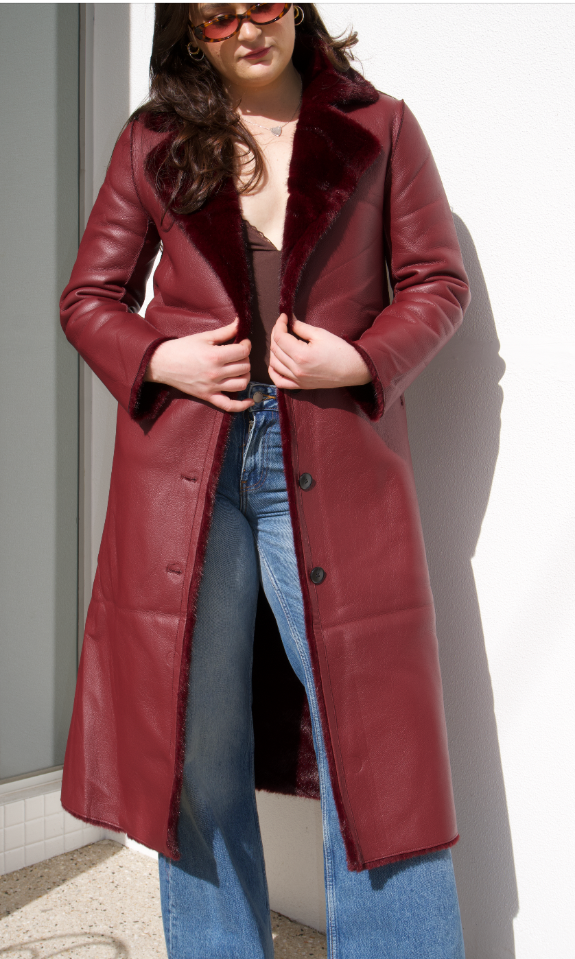FAUX FUR TRENCH SHERLING WINE