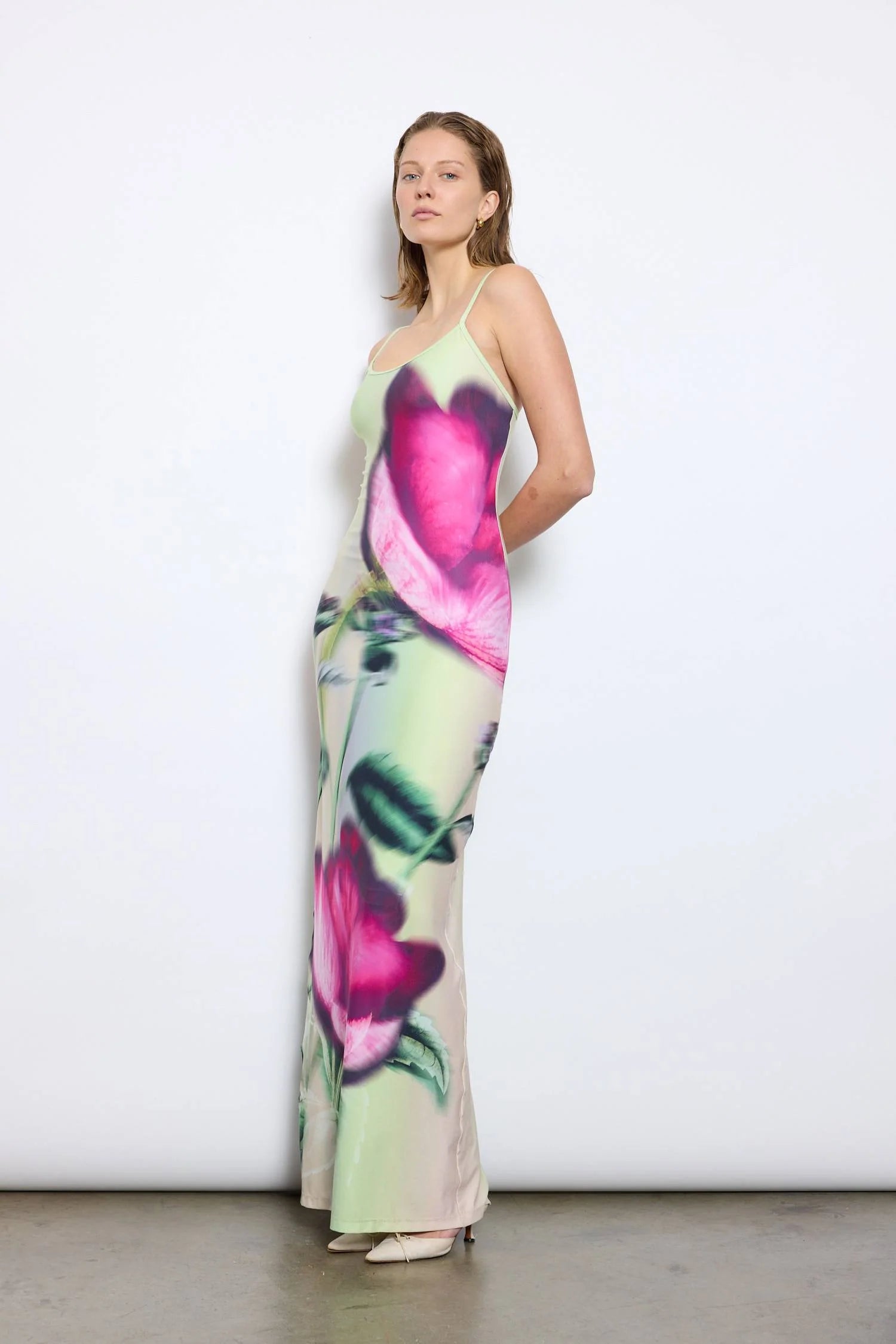 SLIP DRESS LIME FLORAL