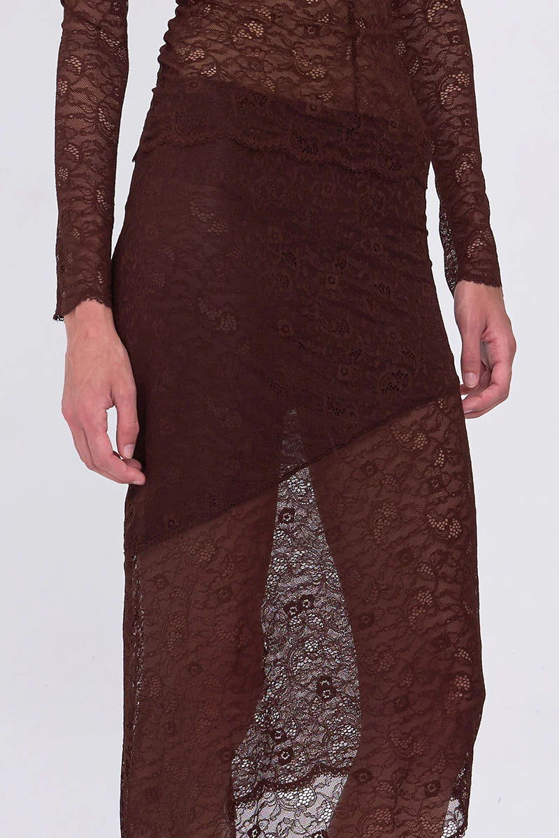 PARIS ASSYM MIDI SKIRT - ESPRESSO