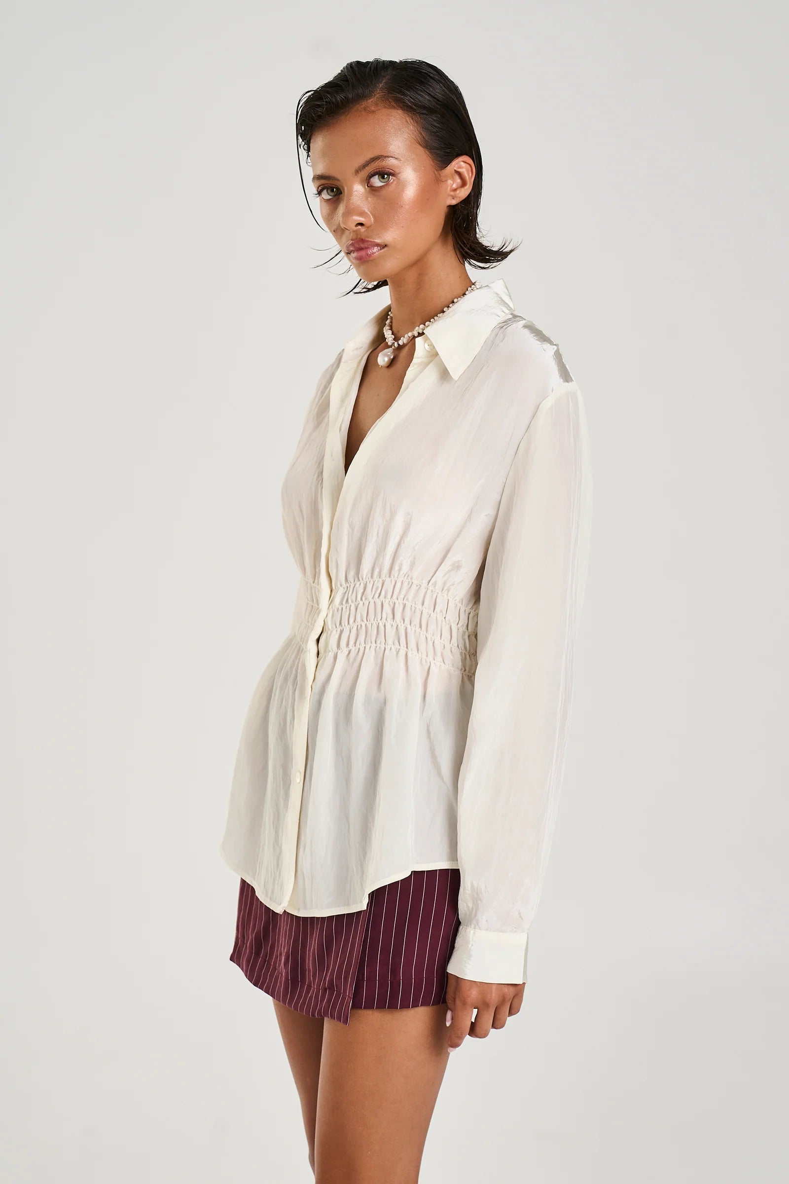 SHIRRED LS SHIRT